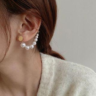 Faux Pearl Cuff Earring 1 Pc - Silver Needle - Gold - One Size