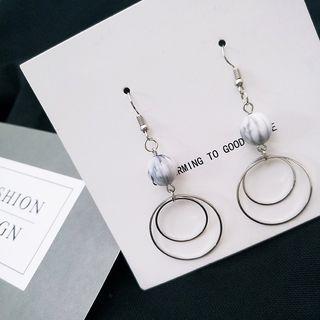 Bead Mini Hoop Dangle Earring Bead & Circle - Silver - One Size