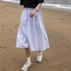 Striped Tie-waist Midi A-line Skirt Stripe - One Size