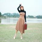 Mock Neck Sweater/ Asymmetrical Plaid Midi Pinafore Dress/ Set