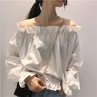 Long-sleeve Off Shoulder Frill-trim Top White - One Size