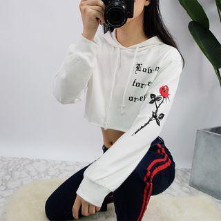 Rose Lettering Cropped Hoodie