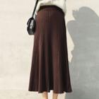 A-line Midi Knit Skirt Coffee - One Size