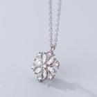 925 Sterling Silver Rhinestone Snowflake Pendant Necklace S925 Silver - As Shown In Figure - One Size