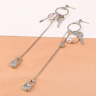 Safety Pin Key Faux Pearl Alloy Dangle Earring