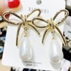 Ribbon Faux Pearl Drop Earring 1 Pair - One Size