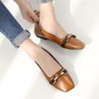 Buckled Faux-leather Square-toe Flats