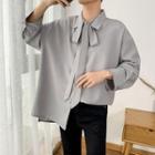 Long-sleeve Tie-waist Loose-fit Shirt