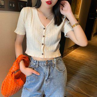 Cropped Short-sleeve Light Knit Top