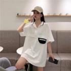 Short-sleeve Polo Collared Two-tone Top