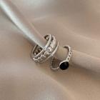 Set Of 2: Layered Alloy Ring + Faux Gemstone Alloy Ring Set Of 2 - Silver - One Size