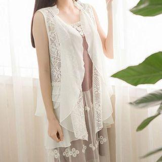 Lace Panel Ruffle Chiffon Vest