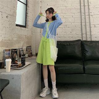 Color Block Cardigan / Wide Leg Knit Shorts