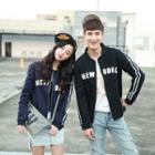 Couple Matching Lettering Zip Jacket
