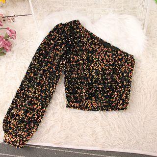 One-shoulder Sequined Top