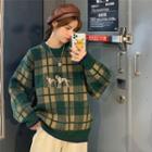Dog-embroidered Checker Sweater