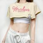 Short-sleeve Lettering Print Chained Crop Top