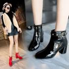 Belted Chunky-heel Patent Ankle Boots