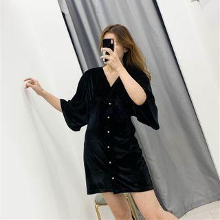 Flared-sleeve V-neck Mini A-line Dress