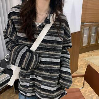 Long-sleeve Striped Cardigan Cardigan - Stripe - One Size