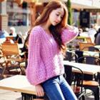Balloon-sleeve V-neck Sweater