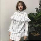 Pinstripe Ruffle Long-sleeve Shirtdress
