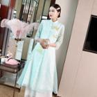 Embroidered Traditional Chinese Elbow-sleeve Midi A-line Dress