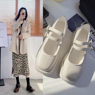 Block Heel Double Strap Square Toe Mary Jane Pumps
