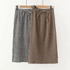 Bow Accent Midi Plaid A-line Skirt