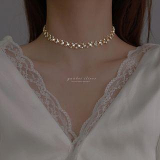 Rhinestone Faux Pearl Alloy Choker Choker - Faux Pearl - Gold - One Size