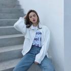 High-neck Bomber Jacket Ivory - One Size