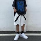 Two-tone Panel Denim Straight Leg Shorts