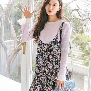 Layered-sleeve Slim-fit Knit Top