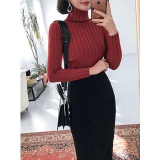 Turtleneck Ribbed Slim-fit Knit Top