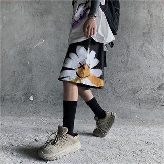 Flower Print Shorts Black - One Size