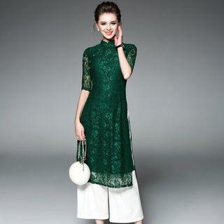 Set: Lace Dress + Wide-leg Pants