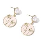 Floral Disc Beaded Drop Earring 1 Pair - Silver Needle Earrings - Gold - One Size