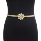 Beaded Flower Buckled Metal Chain Belt Gold - One Size