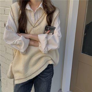 Contrast Trim Sweater Vest / Shirt