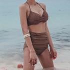 Halter-neck Bikini Set / Long Crochet Cover-up