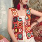 Crochet-knit Vest Red - Pattern Random - One Size