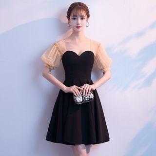 Puff-sleeve Mini A-line Cocktail Dress / Cold-shoulder Mini A-line Cocktail Dress