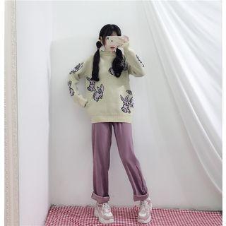 Plain Wide-leg Pants Purple - One Size
