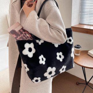 Two-tone Print Fluffy Tote Bag