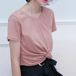 Short-sleeve Knot-detail Cropped T-shirt