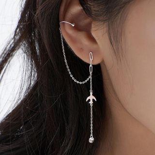Rhinestone Threader Earring 1 Pc - With Back Stopper - Stud Earring - Silver - One Size