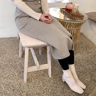 Slit-front Checked H-line Skirt Dark Beige - One Size