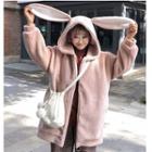 Rabbit Ear Hooded Fleece Zip Jacket Pink - One Size