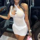 One-shoulder Mesh Mini Sheath Dress