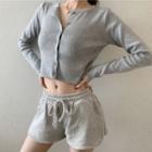 Button Long-sleeve Knit Top / Shorts